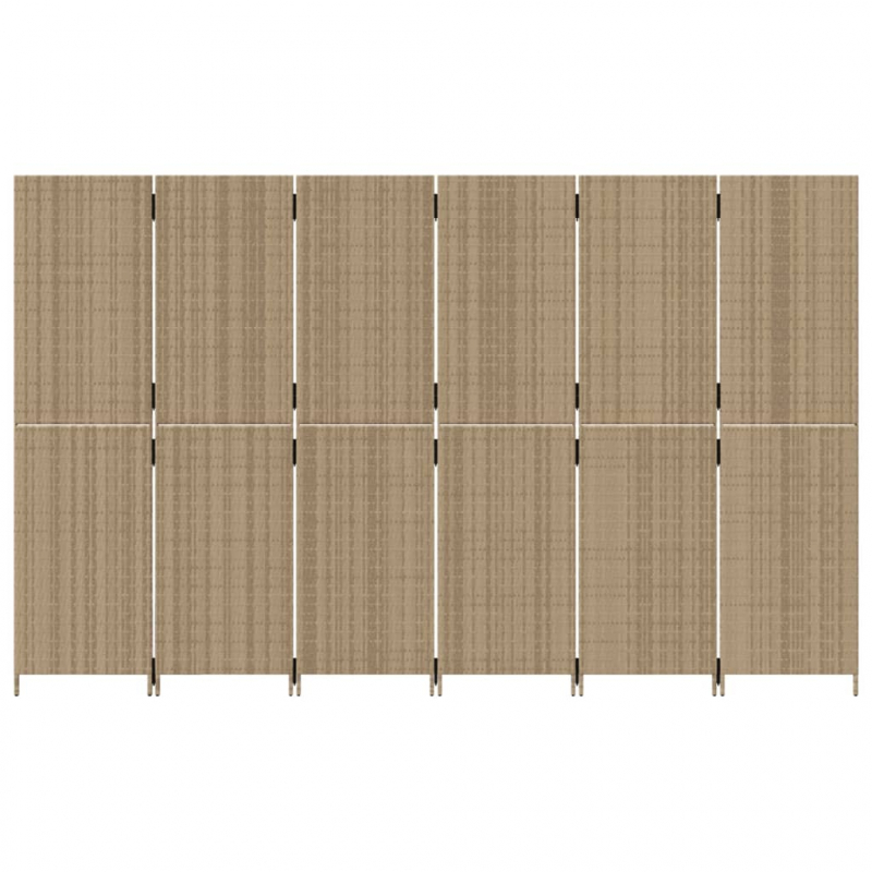 Paravent 6-tlg. Beige Poly Rattan