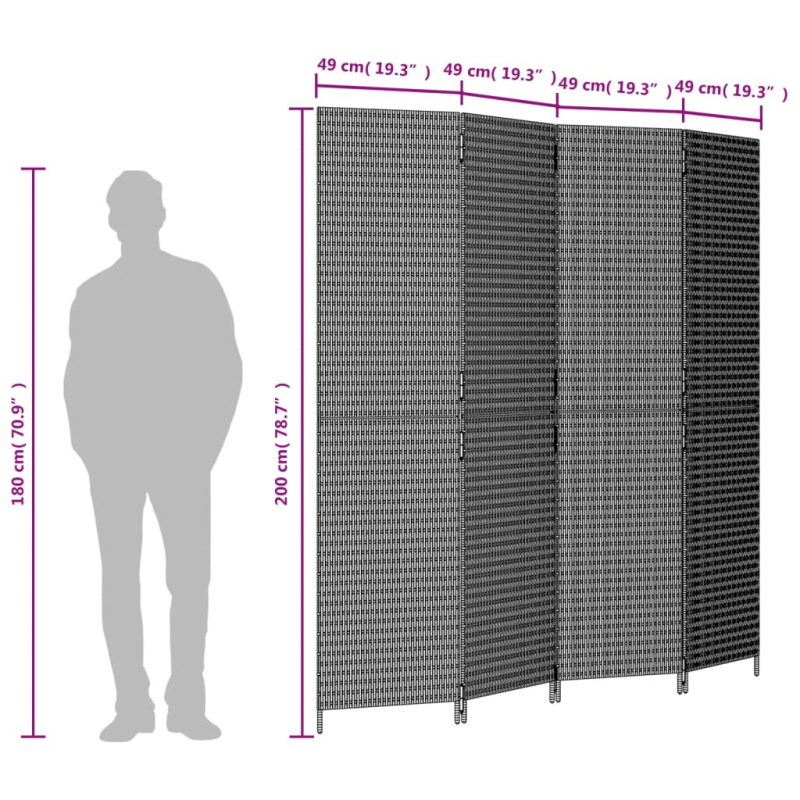 Paravent 4-tlg. Braun Poly Rattan