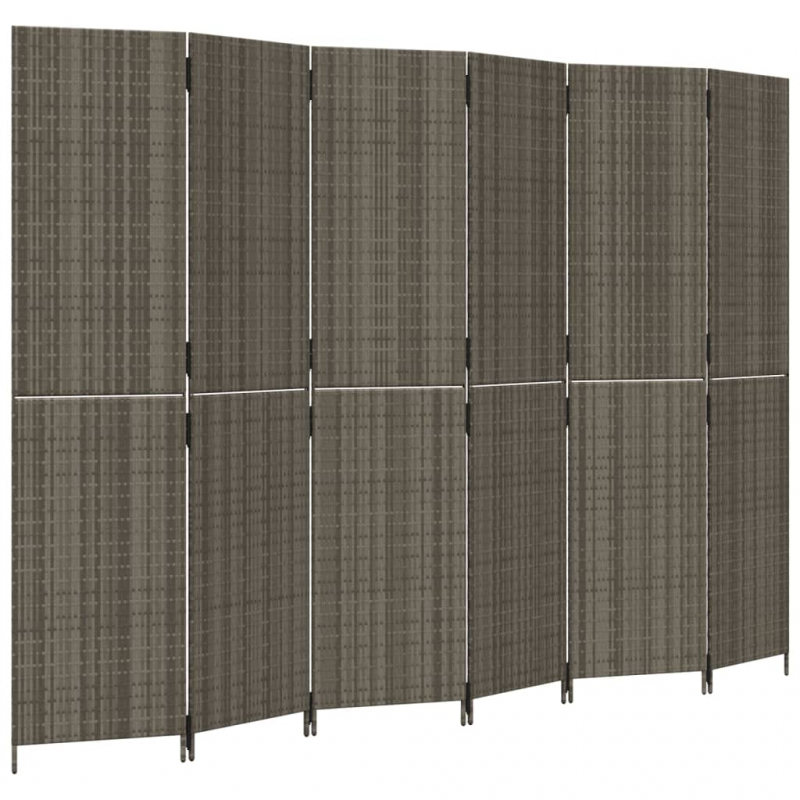 Paravent 6-tlg. Grau Poly Rattan