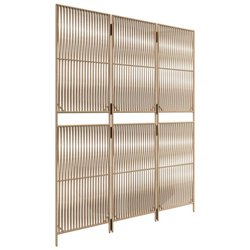 Paravent 3-tlg. Beige Poly Rattan