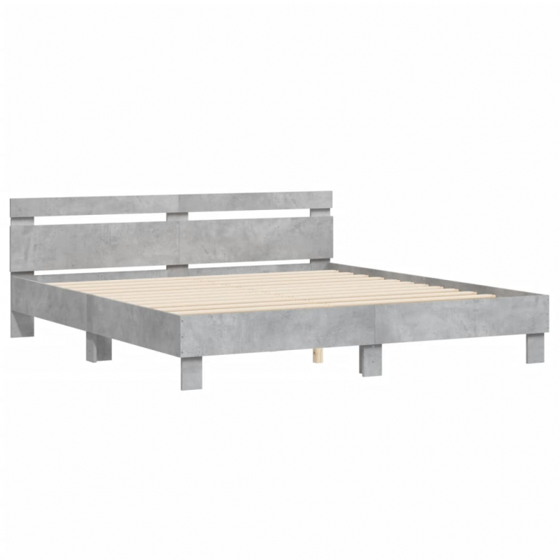 Bettgestell mit Kopfteil Betongrau 200x200 cm Holzwerkstoff