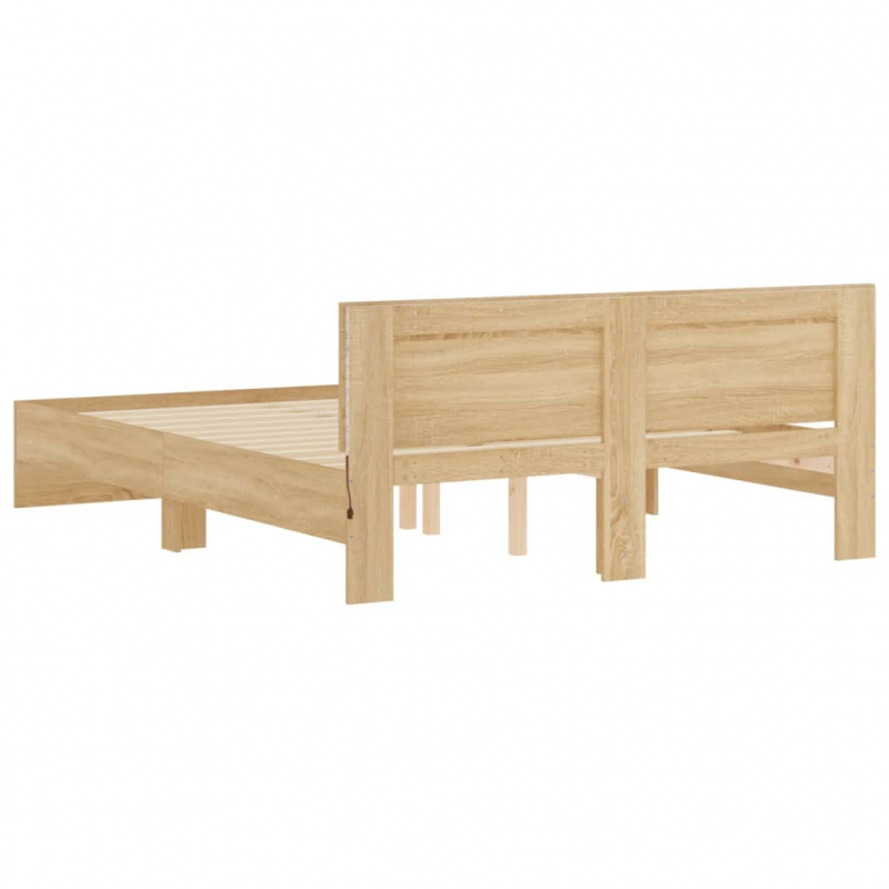 Bettgestell mit Kopfteil und LED-Beleuchtung Sonoma-Eiche