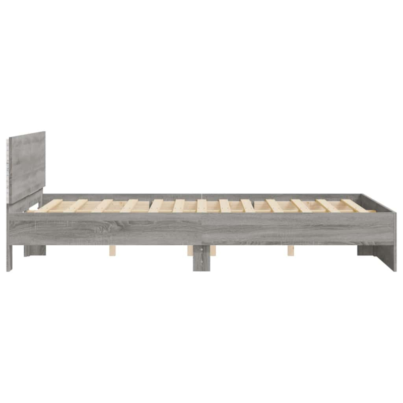 Bettgestell mit Kopfteil LED-Beleuchtung Grau Sonoma 150x200 cm