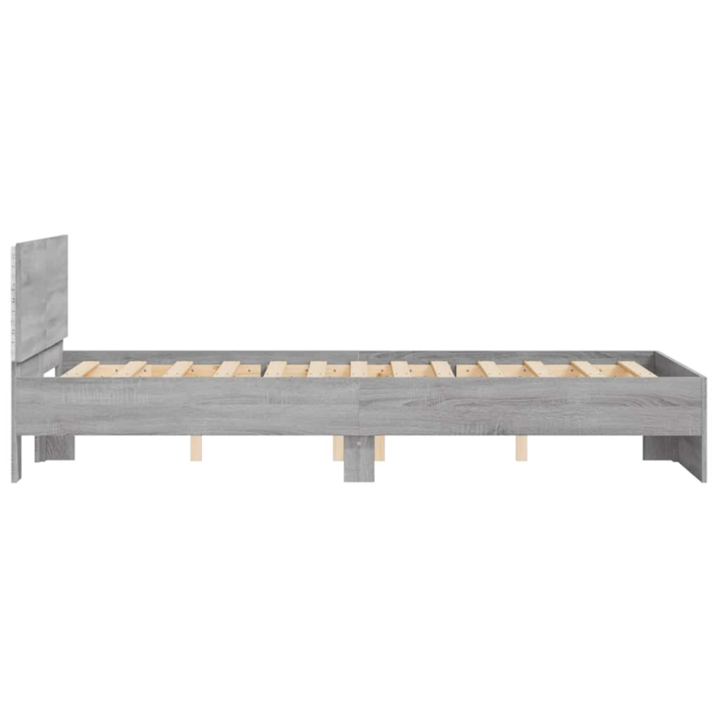 Bettgestell mit Kopfteil LED-Beleuchtung Grau Sonoma 140x200 cm