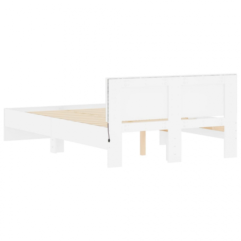 Bettgestell mit Kopfteil LED-Beleuchtung Weiß 135x190 cm