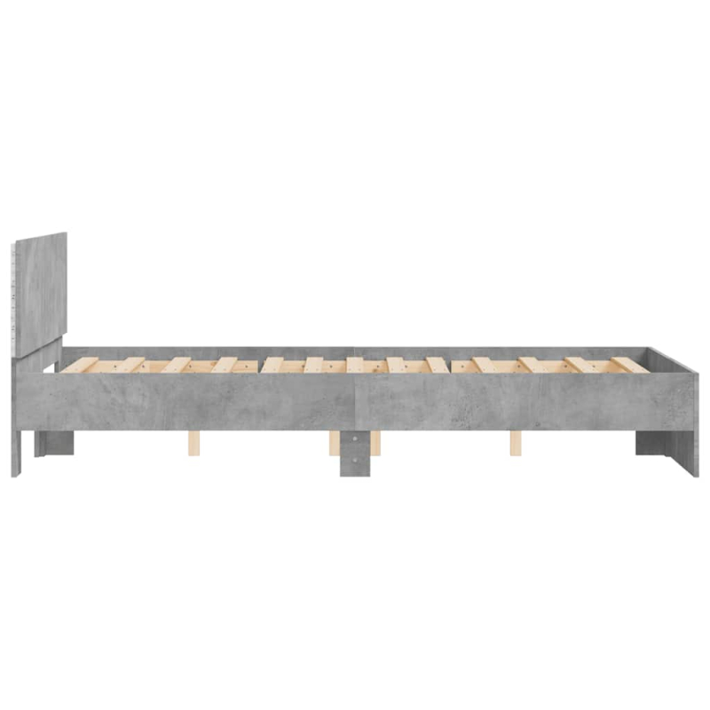 Bettgestell mit Kopfteil LED-Beleuchtung Betongrau 135x190 cm