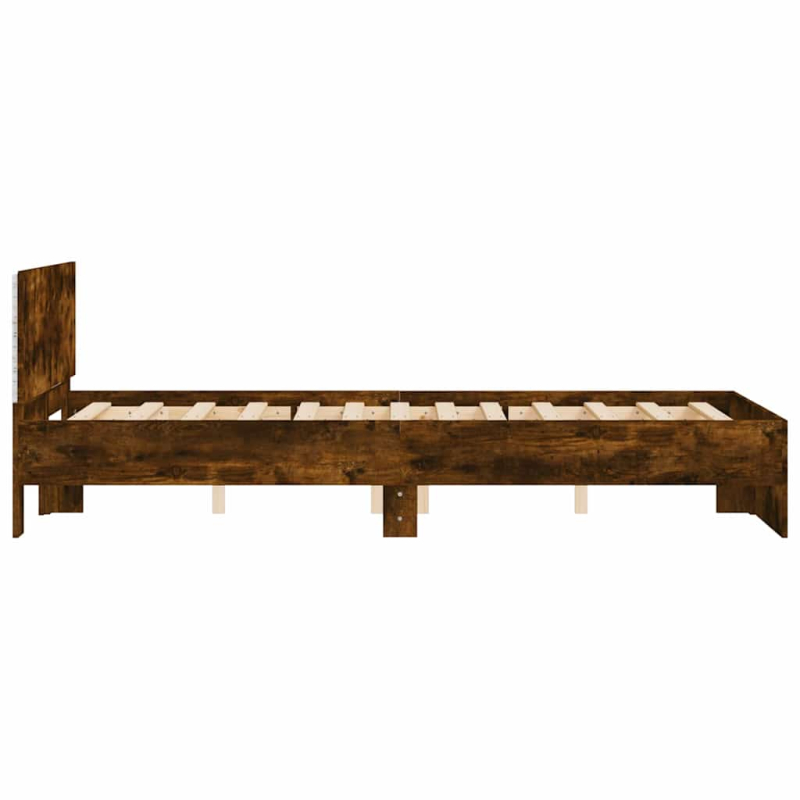 Bettgestell mit Kopfteil LED-Beleuchtung Räuchereiche 135x190cm