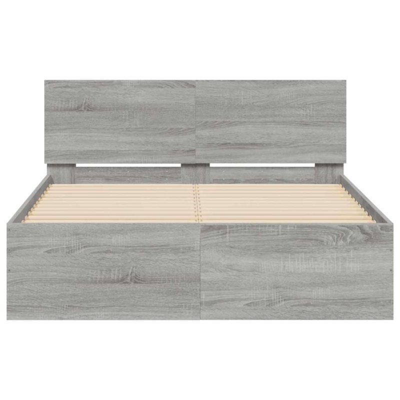 Bettgestell mit Kopfteil LED-Beleuchtung Grau Sonoma 135x190 cm