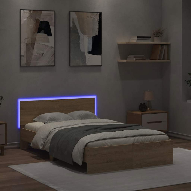 Bettgestell mit Kopfteil LED-Beleuchtung Sonoma-Eiche 120x190cm