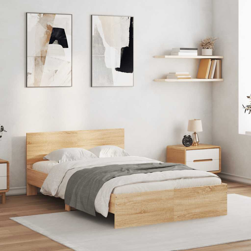 Bettgestell mit Kopfteil LED-Beleuchtung Sonoma-Eiche 120x190cm