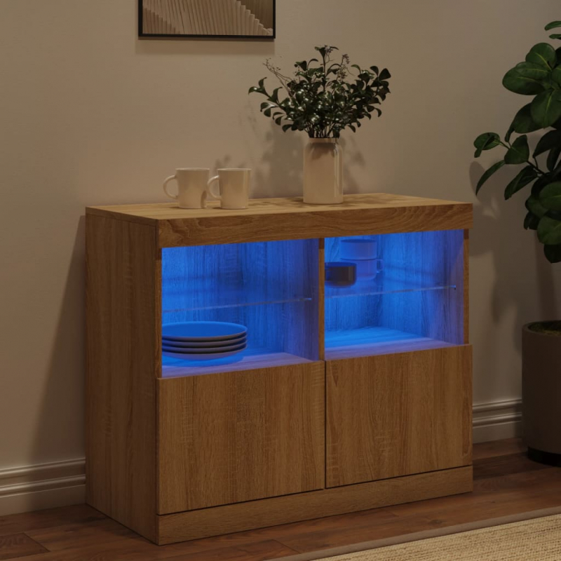 Sideboard mit LED-Leuchten Sonoma-Eiche 81x37x67 cm