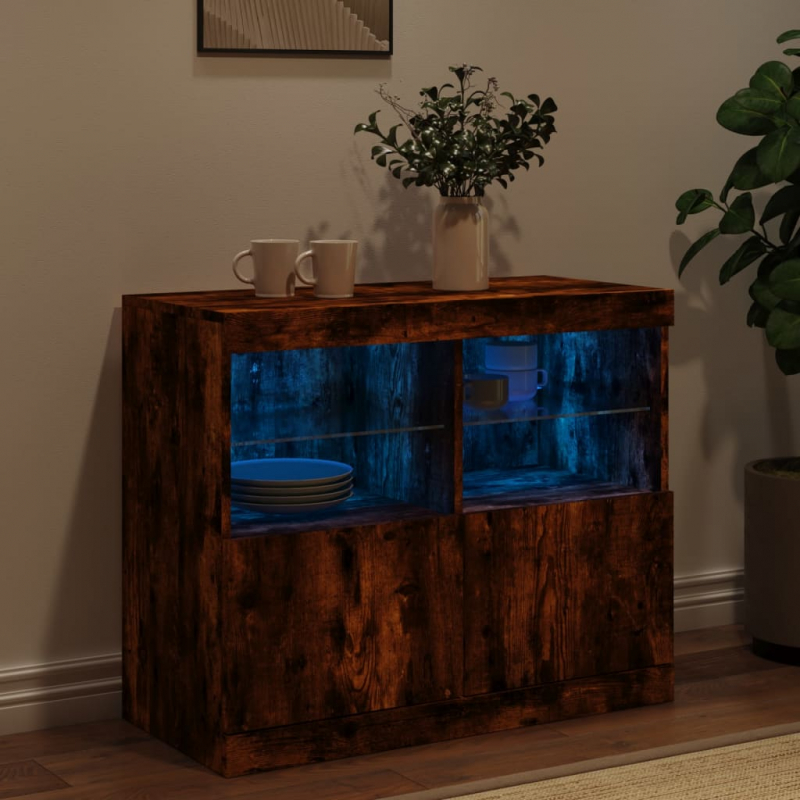 Sideboard mit LED-Leuchten Räuchereiche 81x37x67 cm
