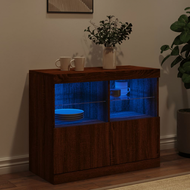 Sideboard mit LED-Leuchten Braun Eichen-Optik 81x37x67 cm