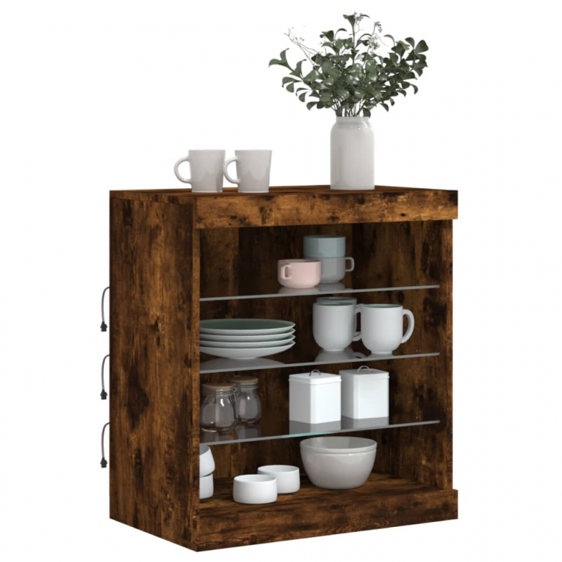 Sideboard mit LED-Leuchten Räuchereiche 60,5x37x67 cm