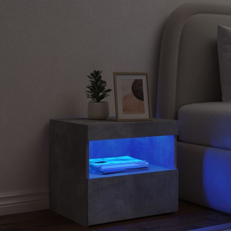 Nachttisch mit LED-Leuchten Betongrau 50x40x45 cm