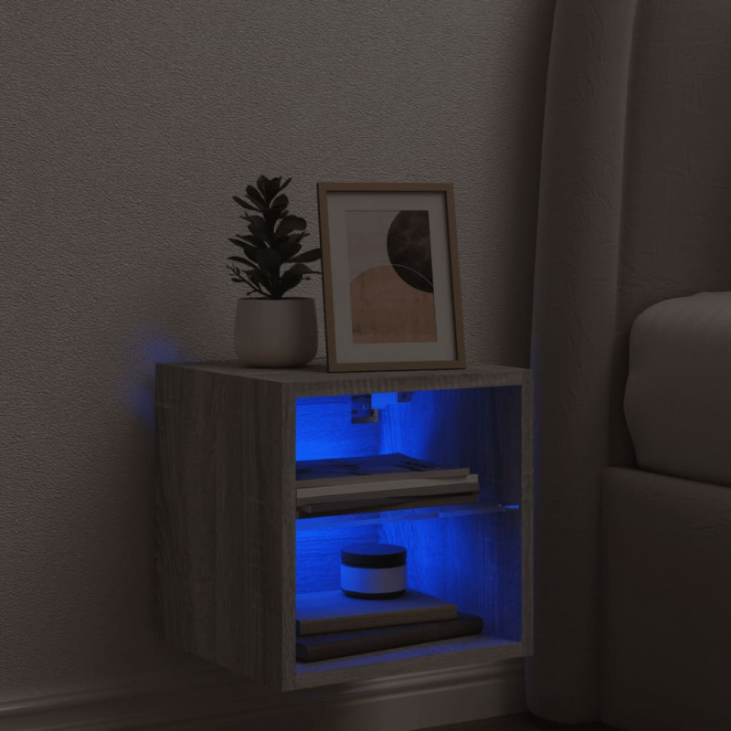 TV-Wandschrank mit LED-Leuchten Grau Sonoma 30x28,5x30 cm