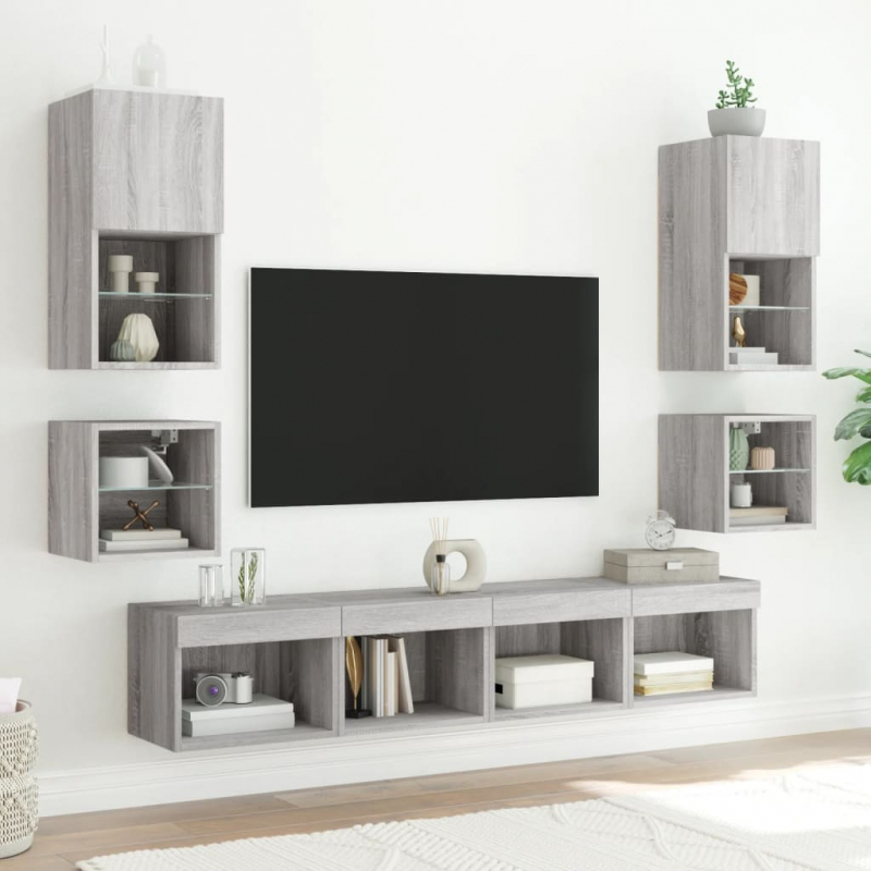 TV-Wandschränke mit LED-Leuchten 2 Stk. Grau Sonoma