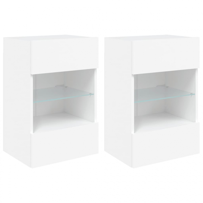 TV-Wandschränke mit LED-Leuchten 2 Stk. Weiß 40x30x60,5 cm