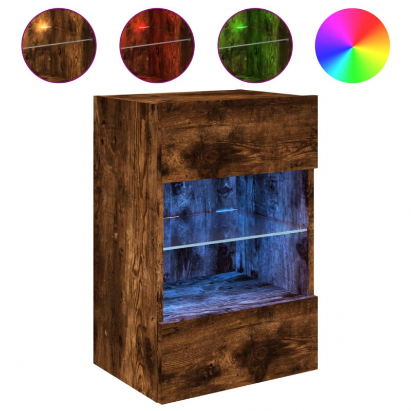 TV-Wandschränke mit LED-Leuchten 2 Stk. Räuchereiche