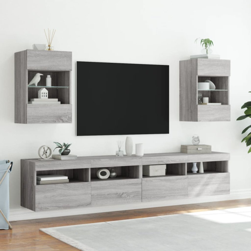 TV-Wandschränke mit LED-Leuchten 2 Stk. Grau Sonoma