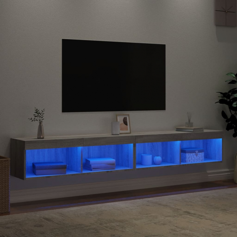 TV-Schränke mit LED-Leuchten 2 Stk. Grau Sonoma 100x30x30 cm