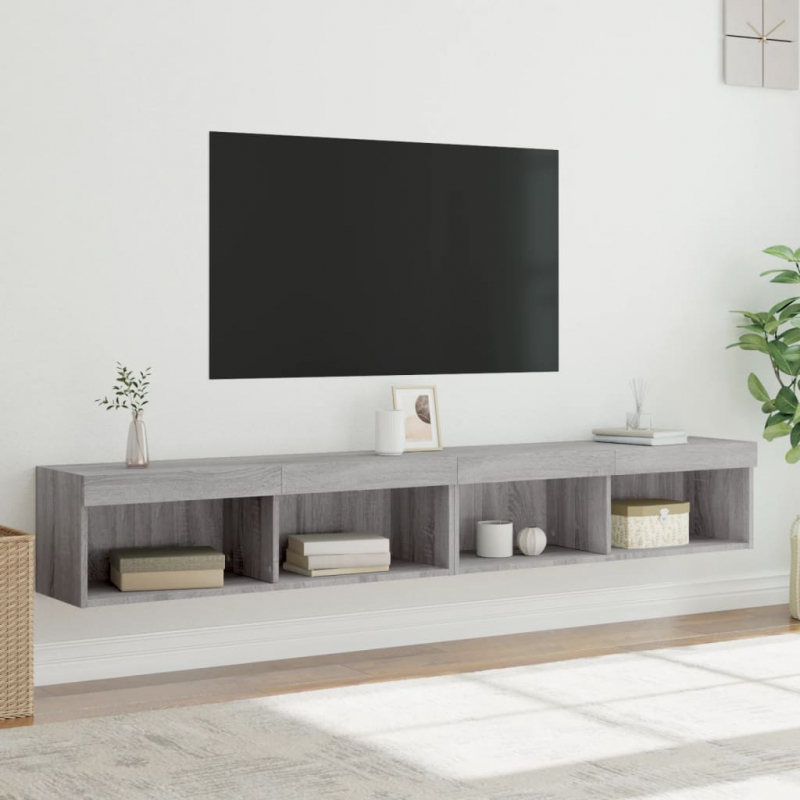 TV-Schränke mit LED-Leuchten 2 Stk. Grau Sonoma 100x30x30 cm