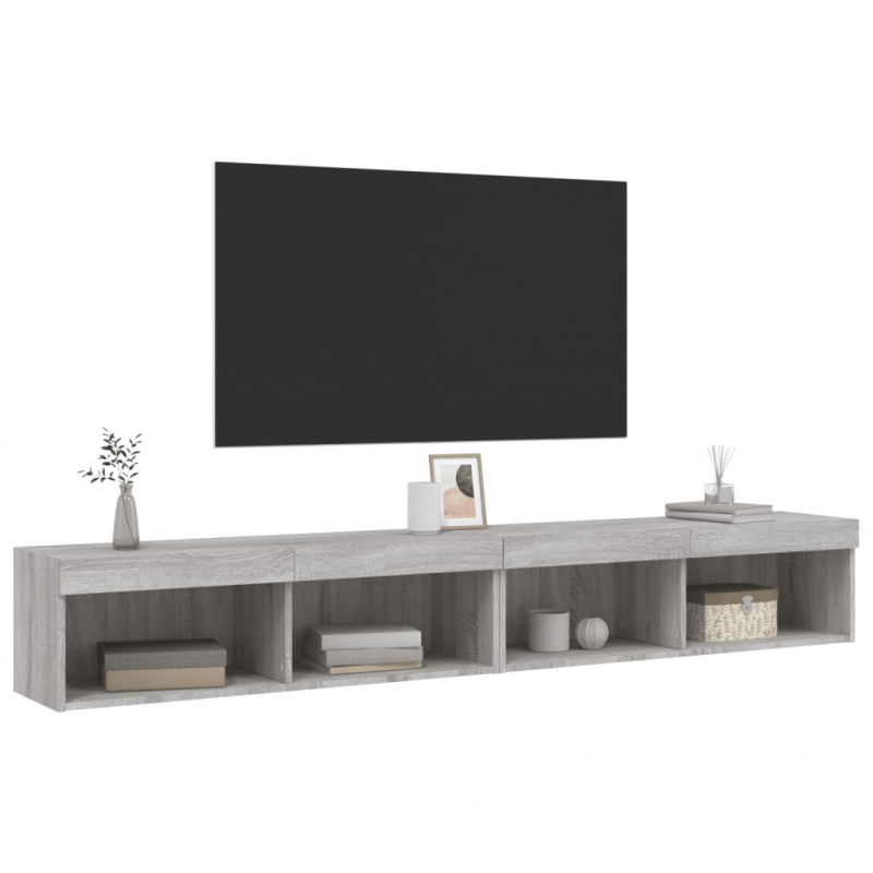 TV-Schränke mit LED-Leuchten 2 Stk. Grau Sonoma 100x30x30 cm