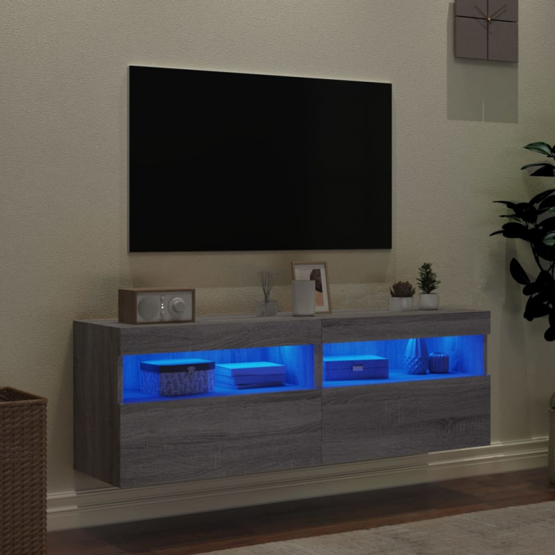 TV-Wandschränke mit LED-Leuchten 2 Stk. Grau Sonoma 60x30x40 cm