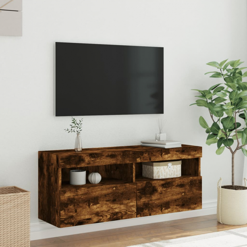 TV-Wandschrank mit LED-Leuchten Räuchereiche 100x30x40 cm