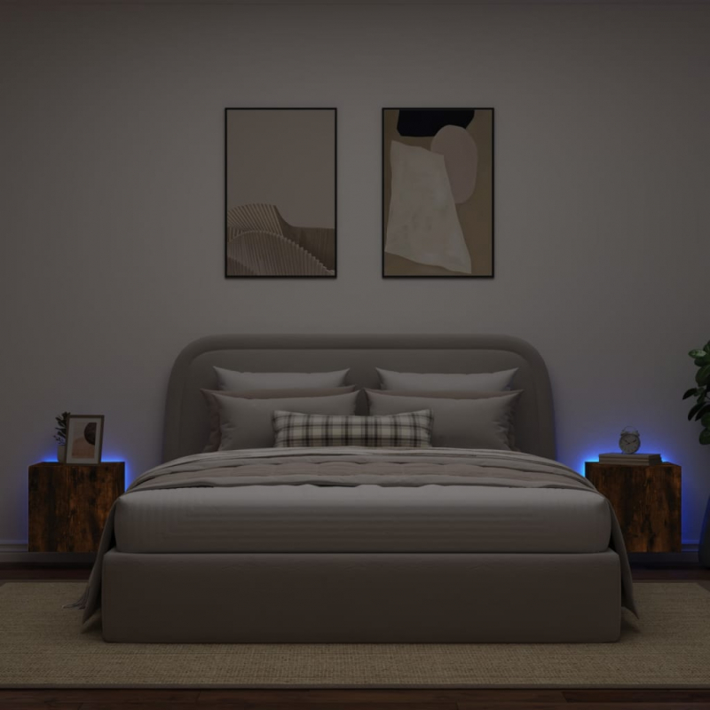 TV-Wandschränke mit LED-Leuchten 2 Stk. Räuchereiche