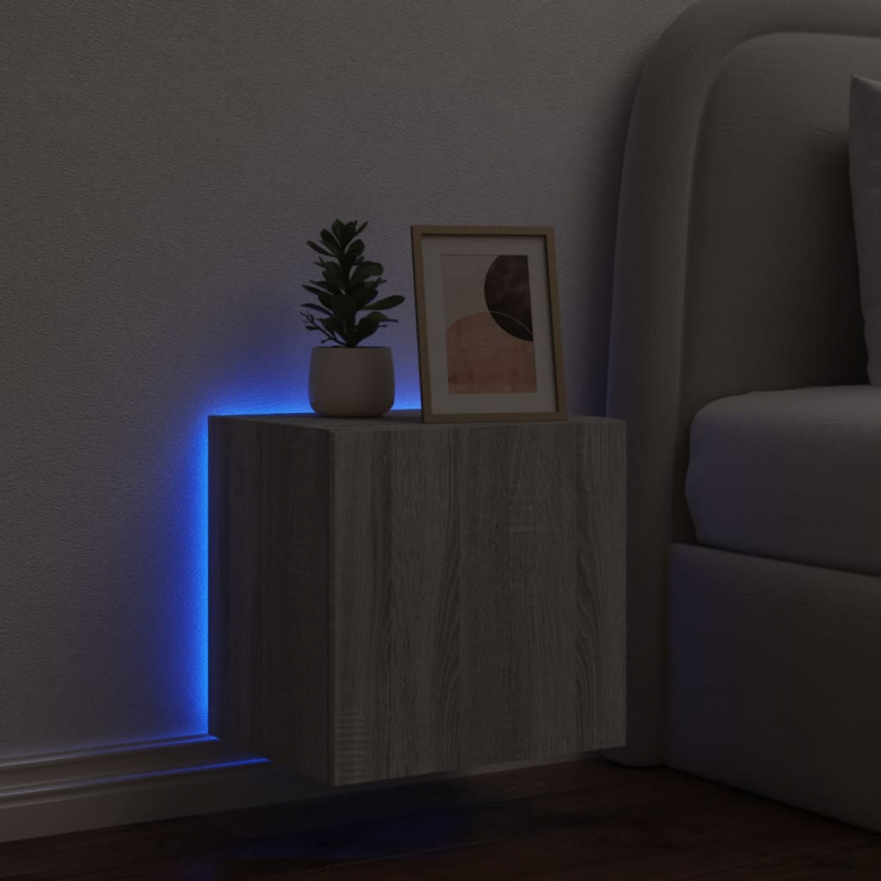 TV-Wandschrank mit LED-Leuchten Grau Sonoma 40,5x35x40 cm