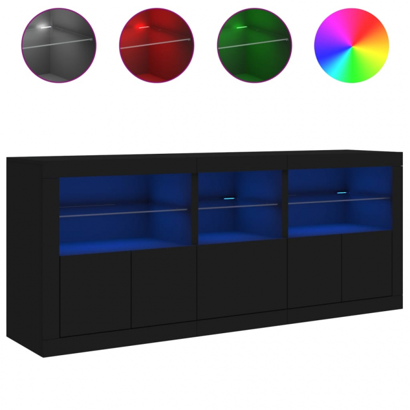 Sideboard mit LED-Leuchten Schwarz 162x37x67 cm