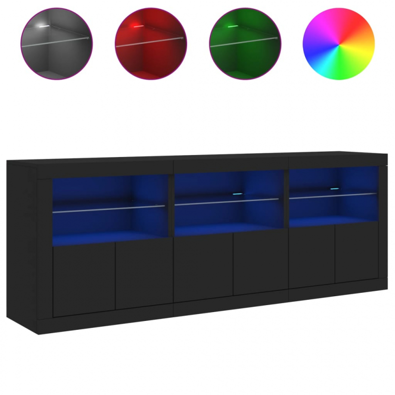Sideboard mit LED-Leuchten Schwarz 181,5x37x67 cm