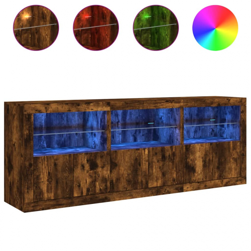 Sideboard mit LED-Leuchten Räuchereiche 181,5x37x67 cm