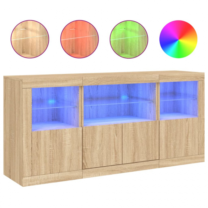 Sideboard mit LED-Leuchten Sonoma-Eiche 142,5x37x67 cm