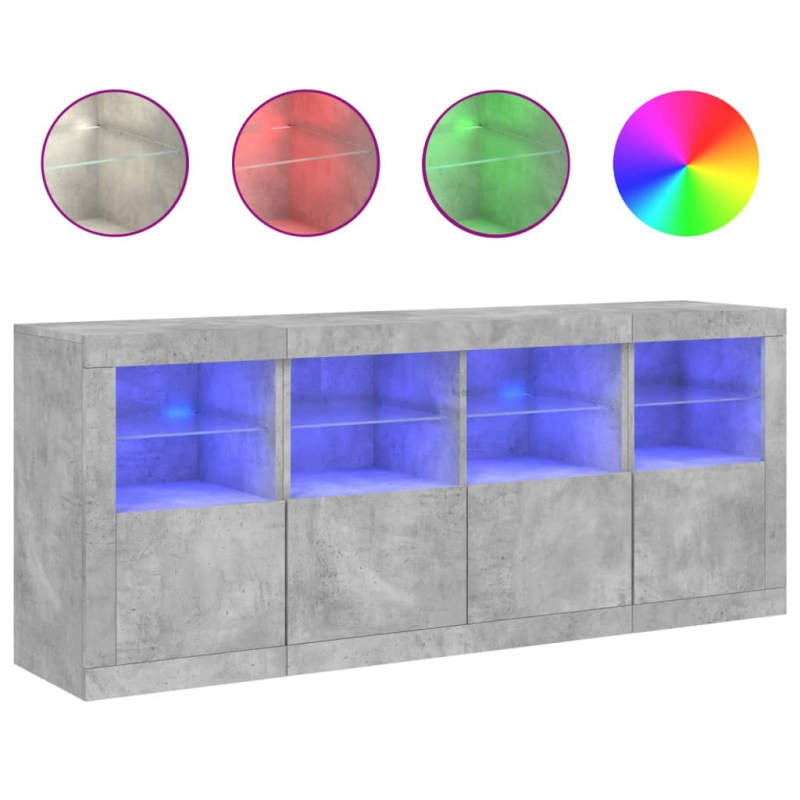 Sideboard mit LED-Leuchten Betongrau 163x37x67 cm