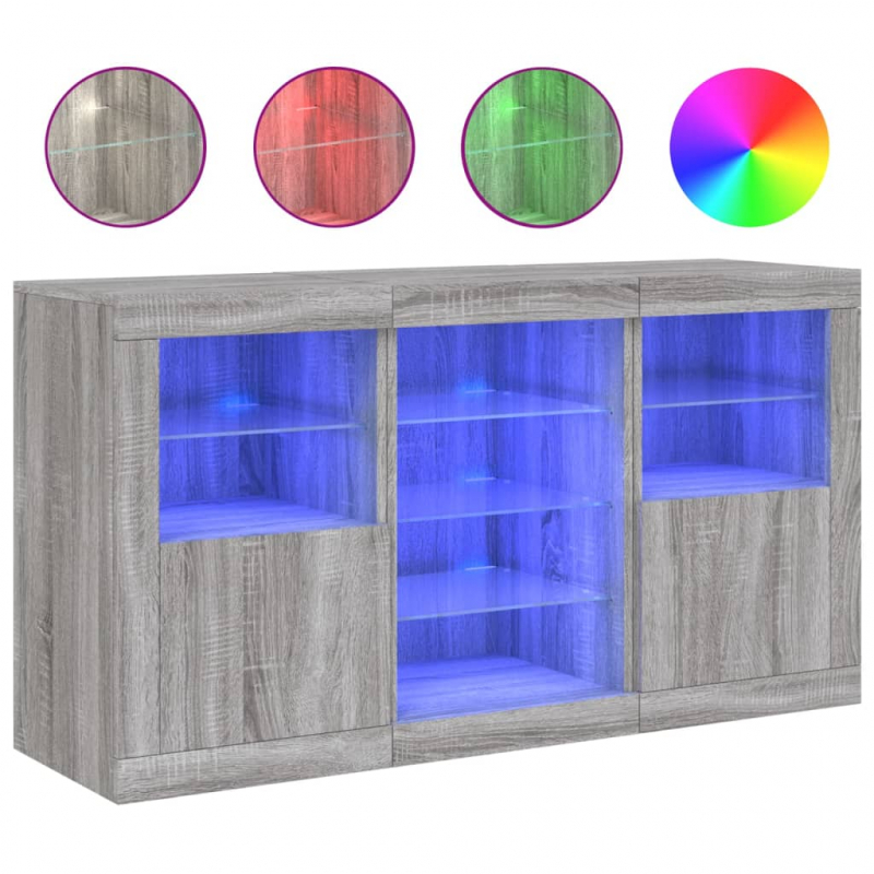 Sideboard mit LED-Leuchten Grau Sonoma 123x37x67 cm