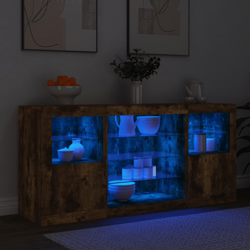 Sideboard mit LED-Leuchten Räuchereiche 142,5x37x67 cm