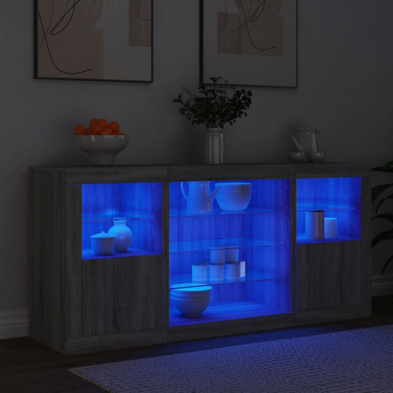 Sideboard mit LED-Leuchten Grau Sonoma 142,5x37x67 cm