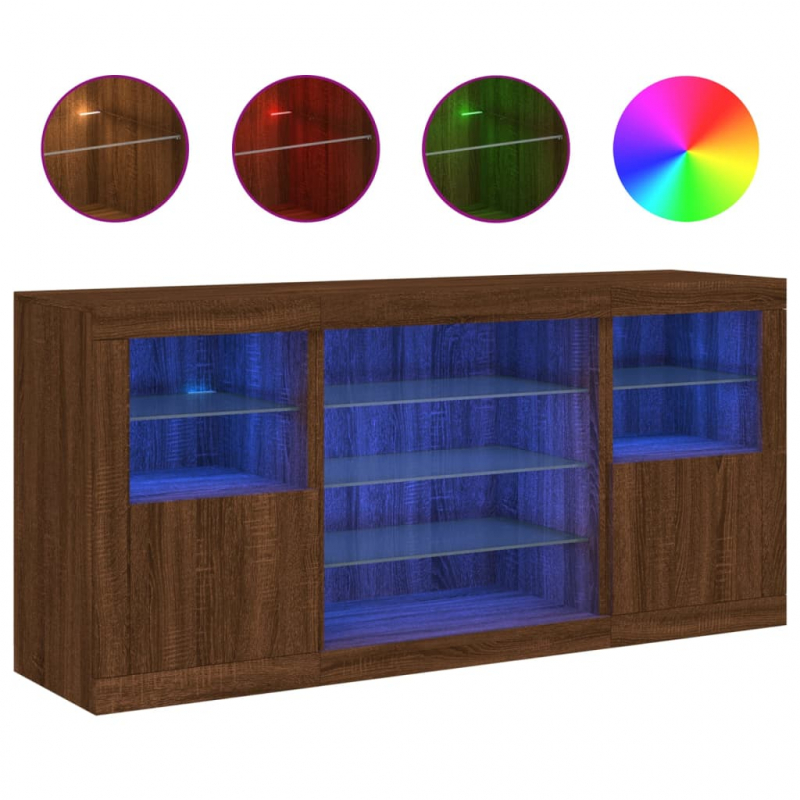 Sideboard mit LED-Leuchten Braun Eichen-Optik 142,5x37x67 cm