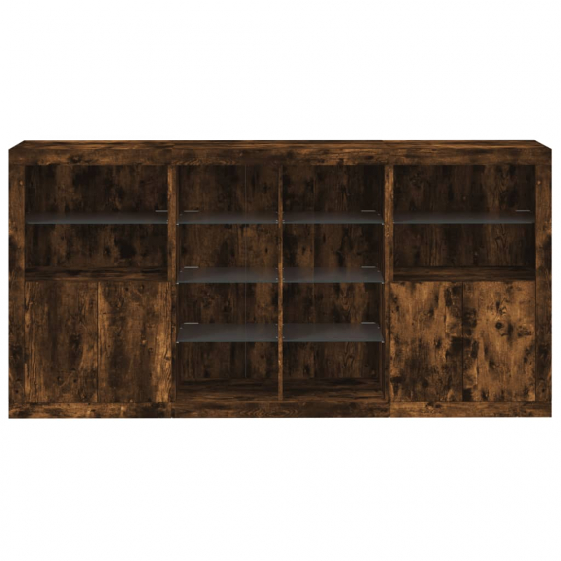 Sideboard mit LED-Leuchten Räuchereiche 202x37x100 cm