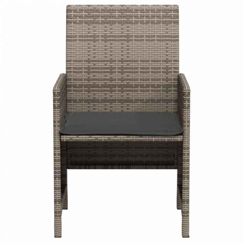 3-tlg. Bistro-Set mit Kissen Grau Poly Rattan