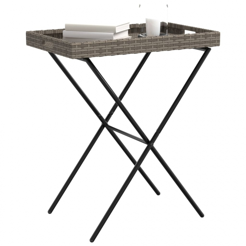 Tabletttisch Klappbar Grau 65x40x75 cm Poly Rattan