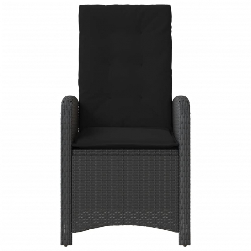 Gartensessel Verstellbar mit Kissen Schwarz Poly Rattan