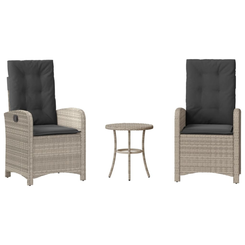 3-tlg. Bistro-Set mit Kissen Hellgrau Poly Rattan