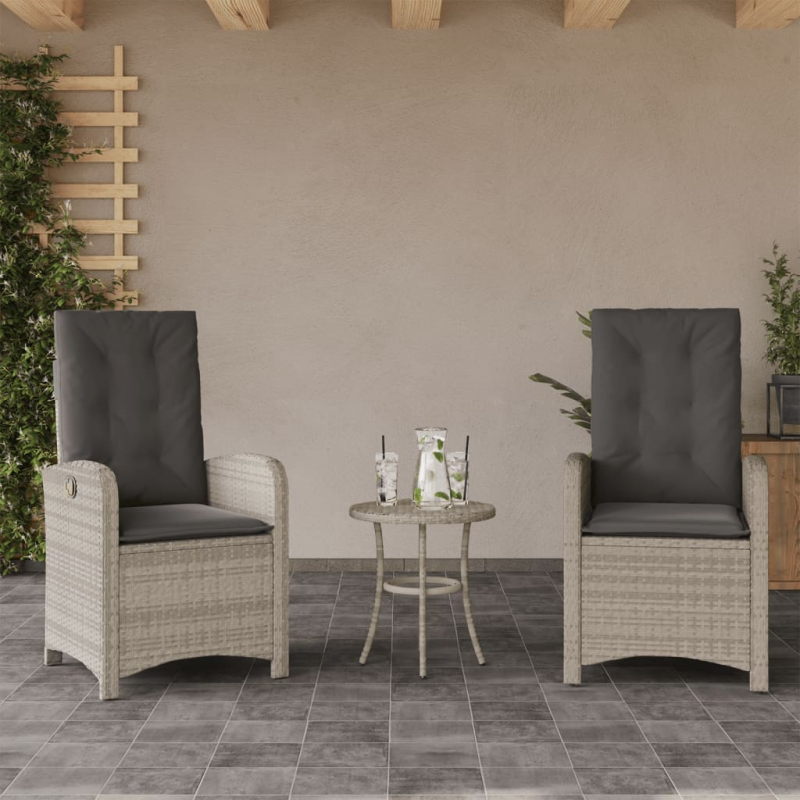 3-tlg. Bistro-Set mit Kissen Hellgrau Poly Rattan