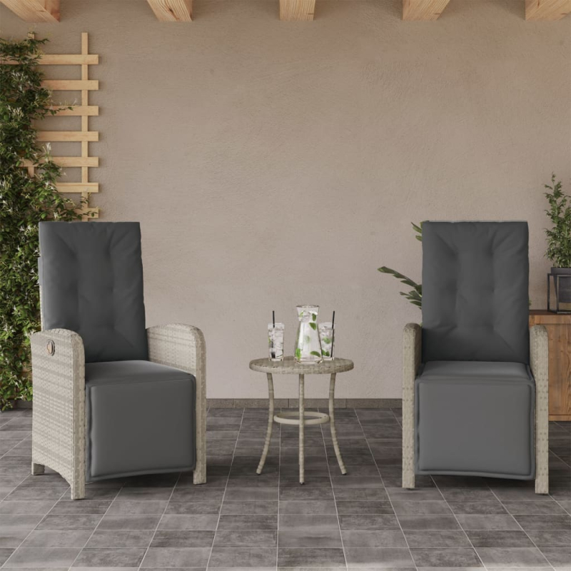 3-tlg. Bistro-Set mit Kissen Hellgrau Poly Rattan