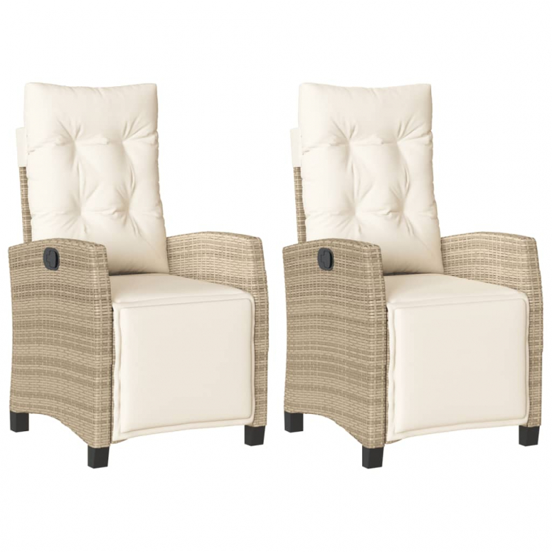 Gartensessel mit Fußteil 2 Stk. Verstellbar Beige Poly Rattan
