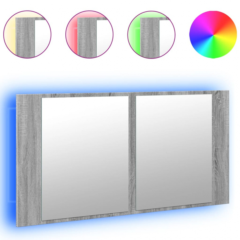 LED-Spiegelschrank Grau Sonoma 90x12x45 cm Acryl