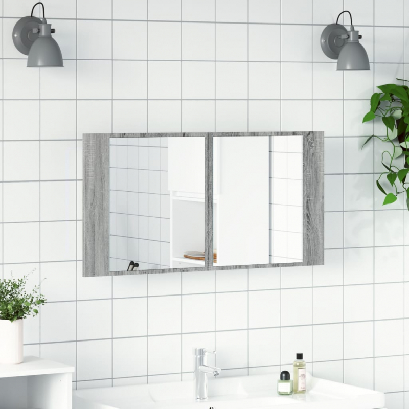 LED-Spiegelschrank Grau Sonoma 90x12x45 cm Acryl